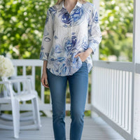 Chemise en lin Fleurie Bleue