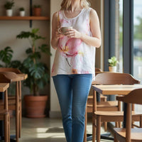 Camisole en Lin Fleurie Rose
