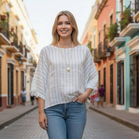 Navy Stripped White Linen Top