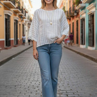 Navy Stripped White Linen Top