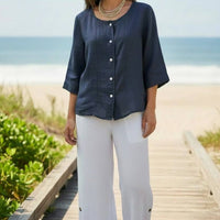 Navy Linen Top
