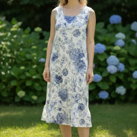 Robe en Lin fleurie Bleue
