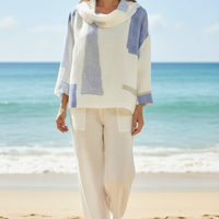 Chemisier en Lin Bleu et Blanc