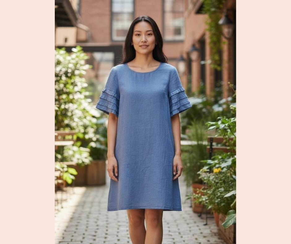 Blue Flowers Linen Dress