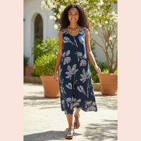 Robe Lin Fleurie Bleue