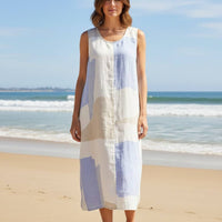 Robe Lin Bleue et Blanche