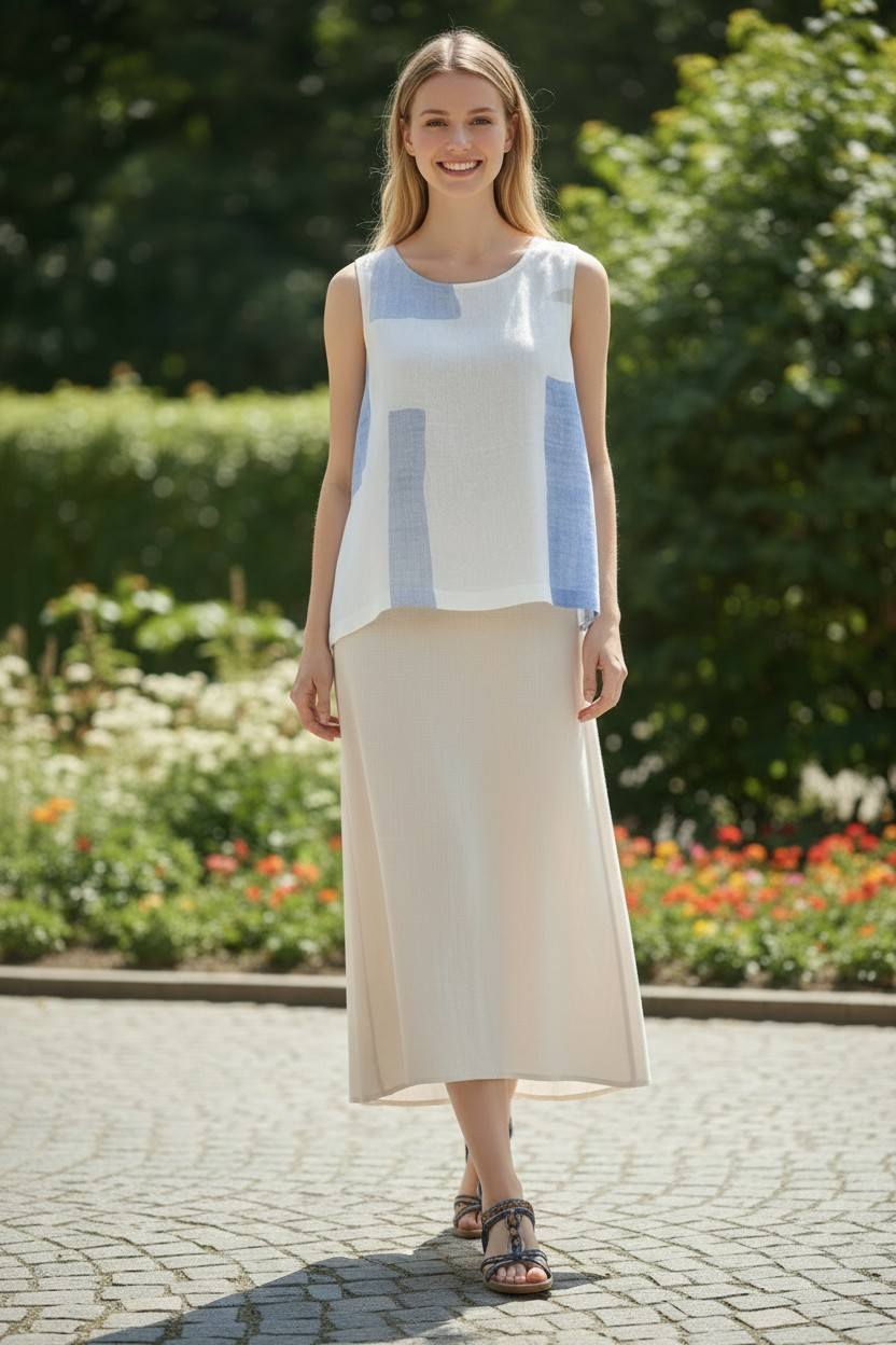 Camisole en Lin Bleue et Blanche