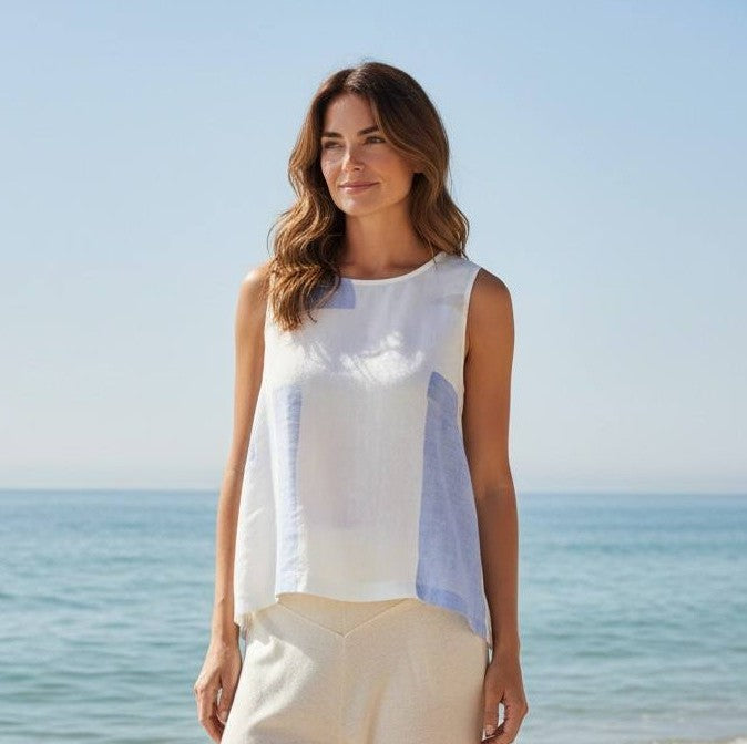 Camisole en Lin Bleue et Blanche