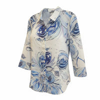 Chemise en lin Fleurie Bleue