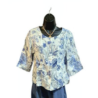 Blue Flower Linen Top