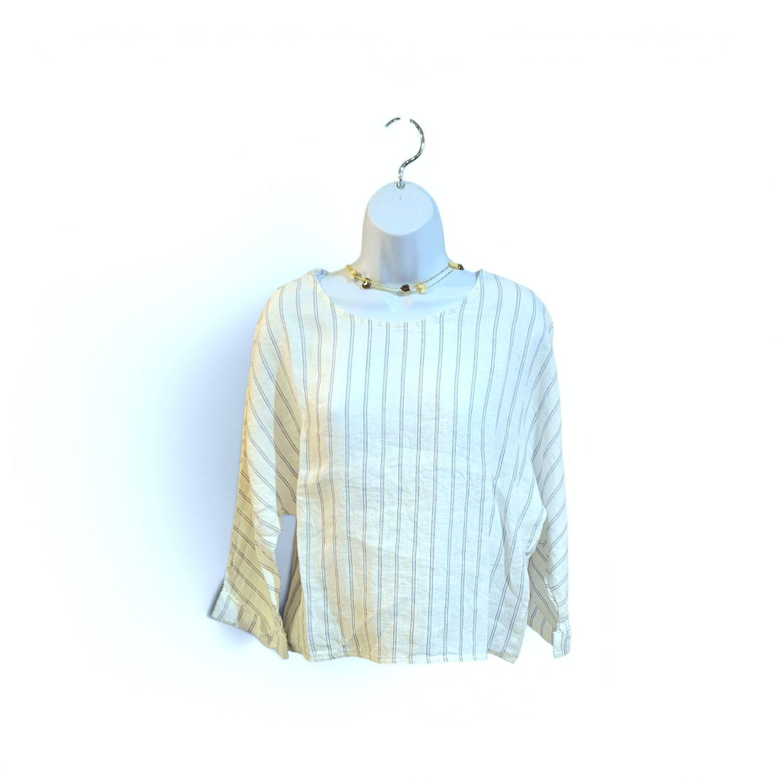 Navy Stripped White Linen Top