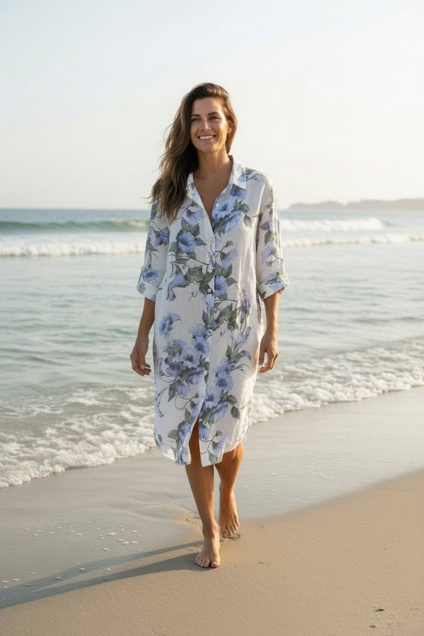 Floral Linen Button Down Dress