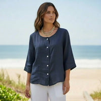 Navy Linen Top