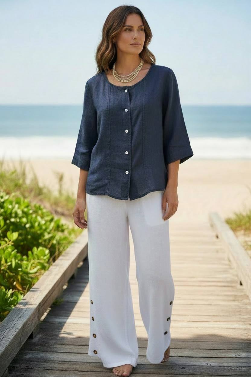 Navy Linen Top