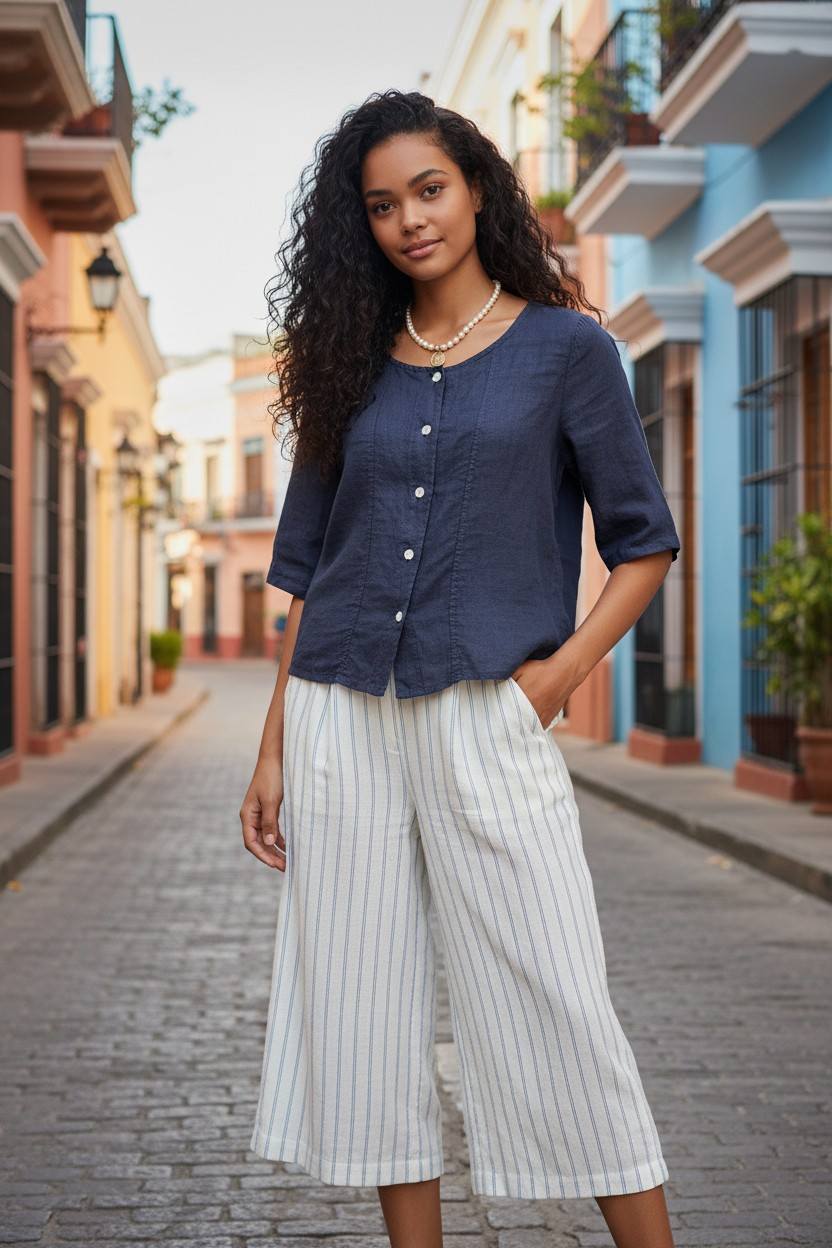 Navy Linen Top