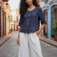 Navy Linen Top