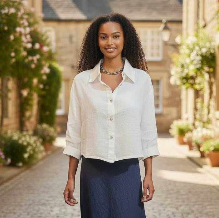 Short White Linen Top