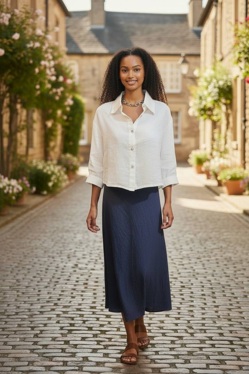 Navy Linen Skirt