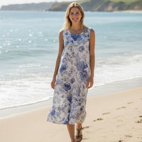Blue Flowers Linen Dress