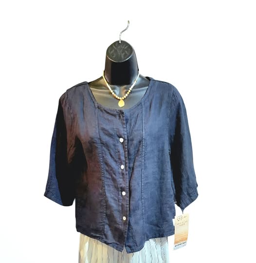 Navy Linen Top