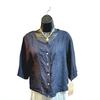 Navy Linen Top