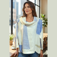 Chemisier en Lin Bleu et Blanc