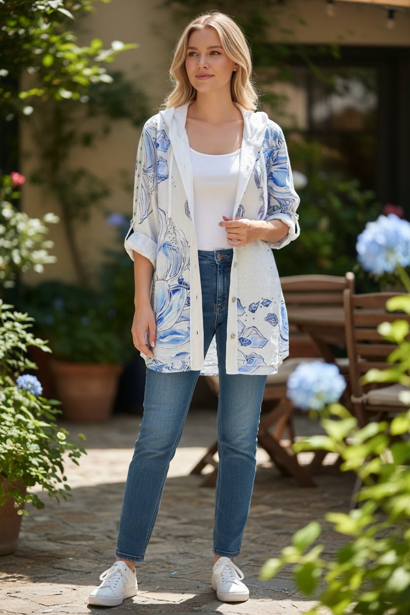 Chemise en lin Fleurie